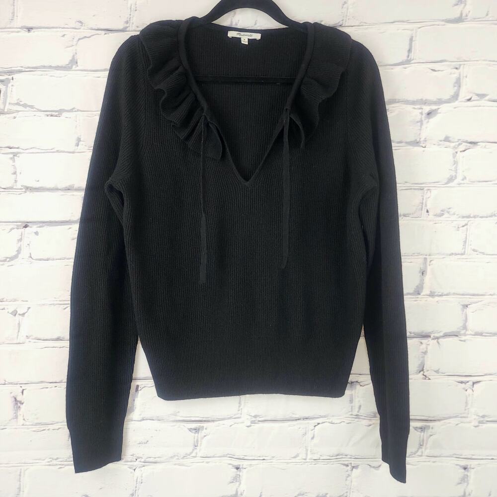 Madewell Sweater Womens M Tie-Neck Ruffle Pullover wool alpaca blend frilly